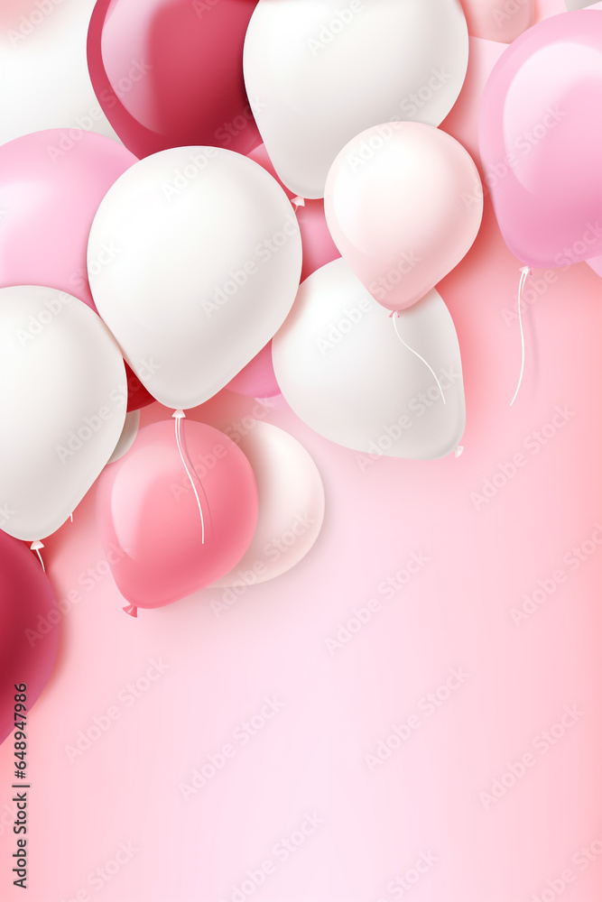 rosa pinke und weiße Ballons mit Platz für Text.. Hochkant. Hochformat. Generative Ai.
