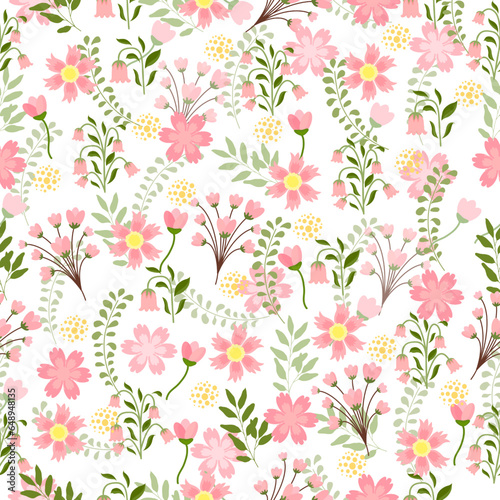 Sweet flower and leaves background .Flower seamless pattern.sweet floral pattern.Flower background design for fabric, clothing, cover book, kids.Floral season pattern design.