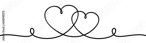 Two beautiful hearts ribbon calligraphy line valentines day decoration isolated - stock vector