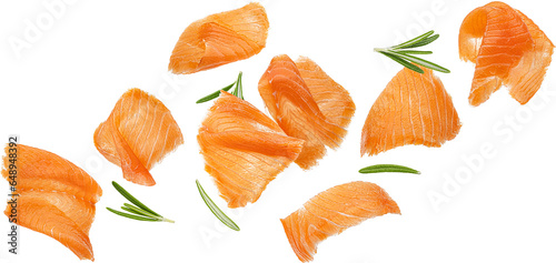 фотографія Falling salmon slices isolated