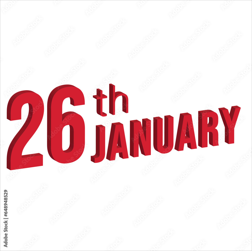 26th january , Daily calendar time and date schedule symbol. Modern design, 3d rendering. White background. 26th january , Daily calendar time and date schedule symbol. Modern design, 3d rendering. White background.