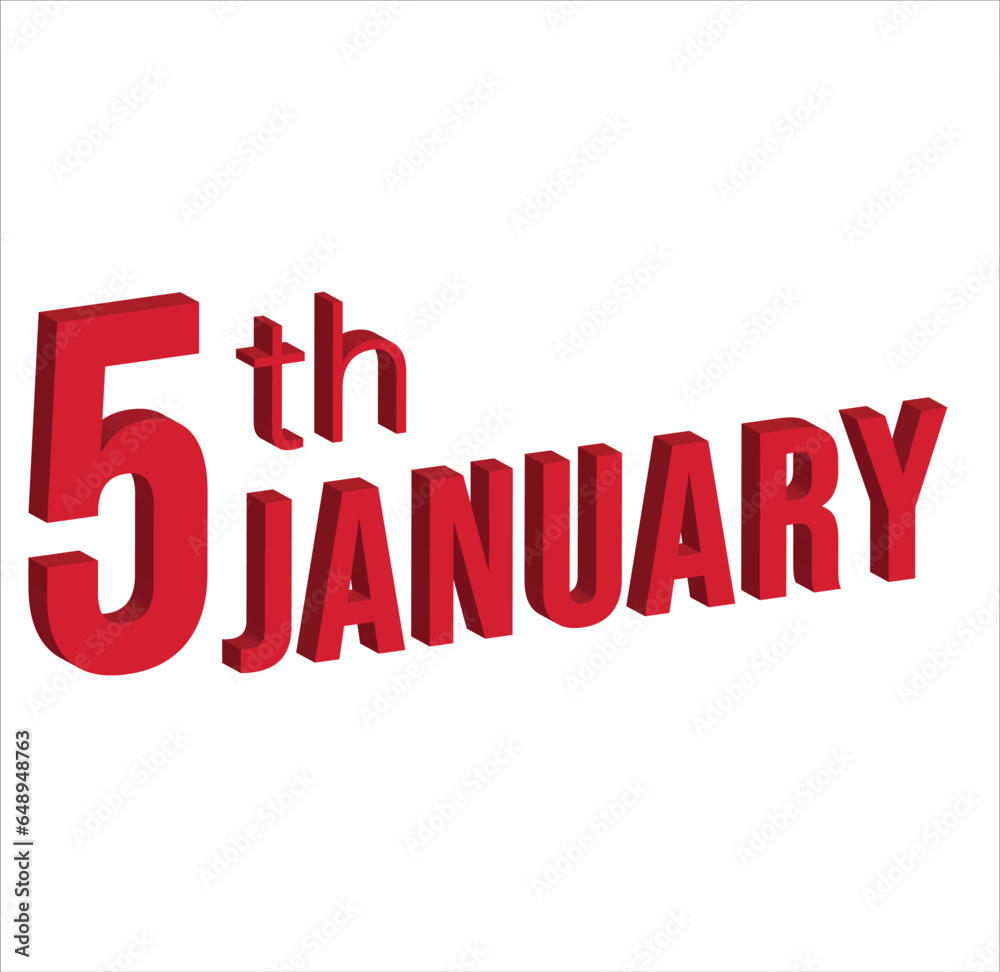 5th january , Daily calendar time and date schedule symbol. Modern design, 3d rendering. White background. 5th january , Daily calendar time and date schedule symbol. Modern design, 3d rendering. White background.