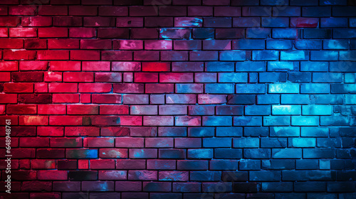 Lighting Effect red and blue on brick wall for background party happiness concept   For showing products or placing products