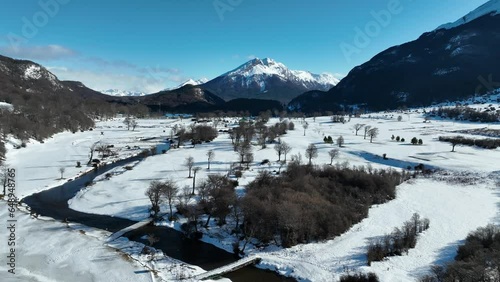 Snowy Grove At Ushuaia End Of The World Argentina. Forest Landscape Ushuaia End Of The World. Sun Lake Country Alpine. Sun Forest Trees Country Snowy Nature. Sun Alpine Sun Nature Landscape. photo