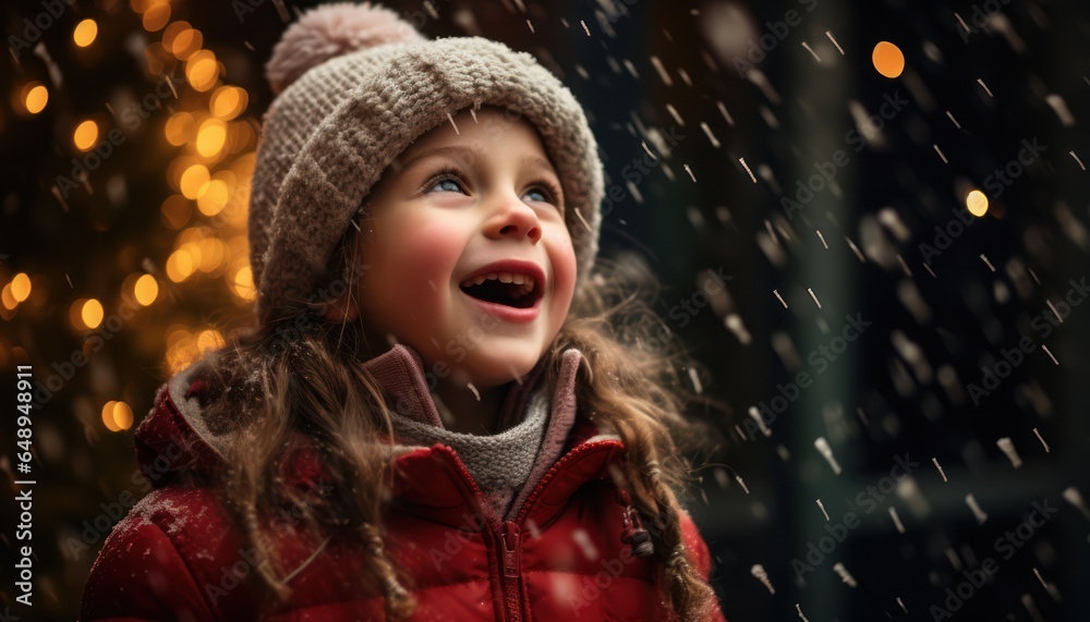 Photo of a joyful little girl playing in the snowy landscape Photo of a joyful little girl playing in the snowy landscape