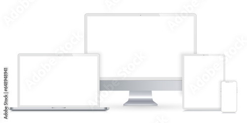 Set white mockup technology devices with white empty display - stock vector