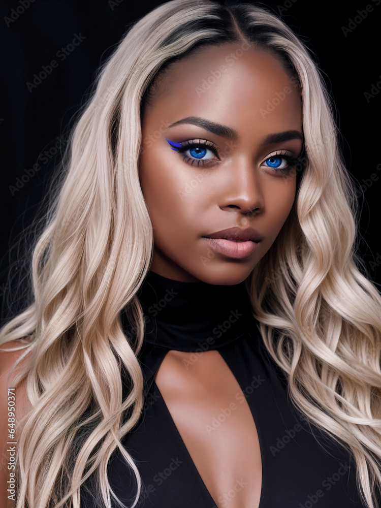 Obraz premium Portrait of black long haired lovely sexy woman.Digital creative designer fashion glamour art.