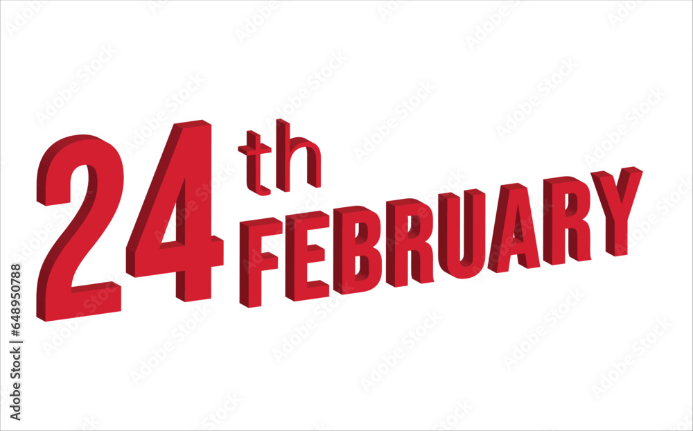24th February , Daily calendar time and date schedule symbol. Modern design, 3d rendering. White background. 24th February , Daily calendar time and date schedule symbol. Modern design, 3d rendering. White background.