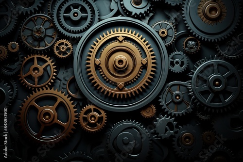Gears and cogs on a dark background. 3d rendering