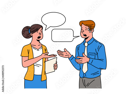 A business man and woman talking angrily. 