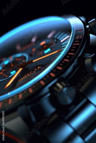 Closeup of a luxury wristwatch with speedometer. 3D rendering