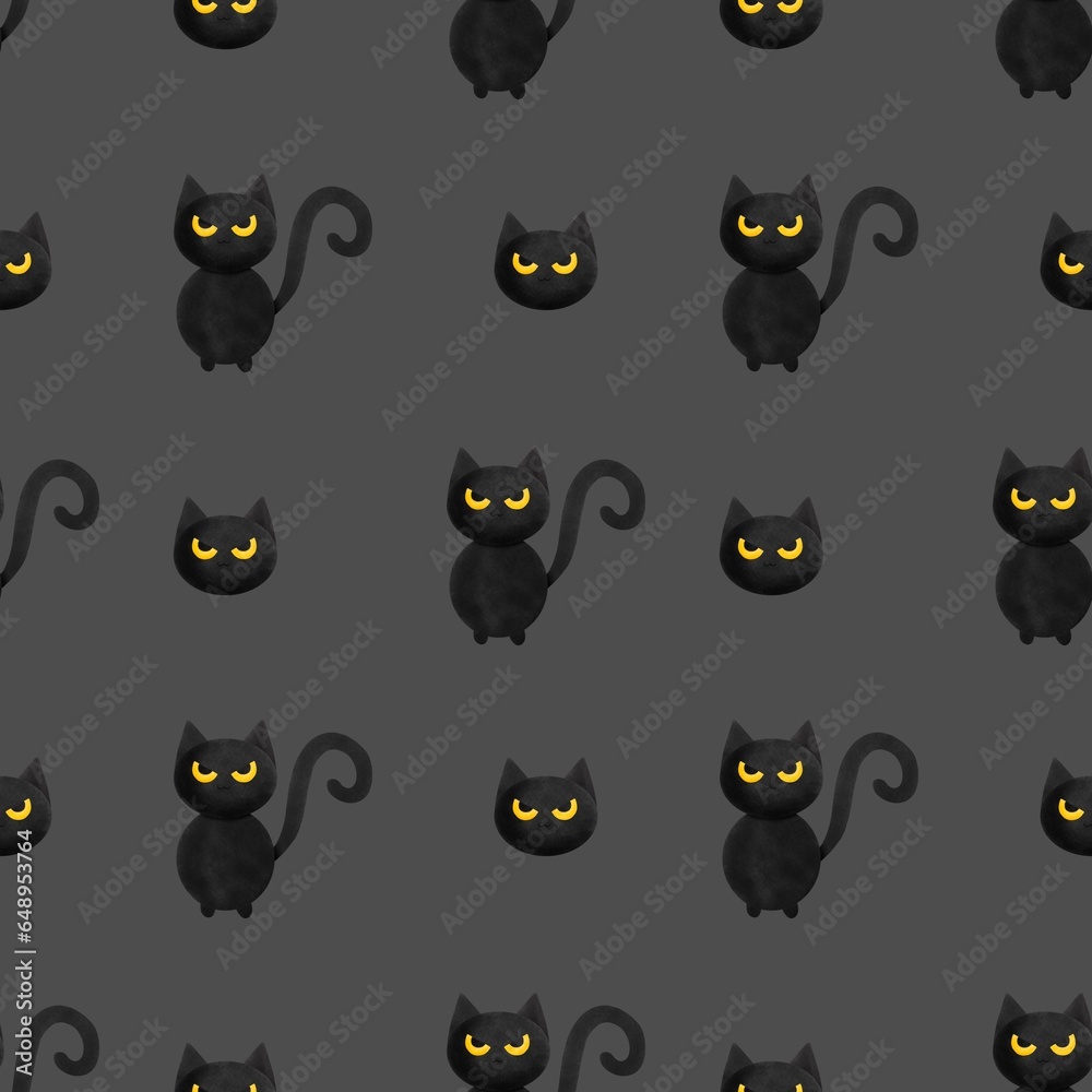 Seamless black cat pattern. Halloween background.