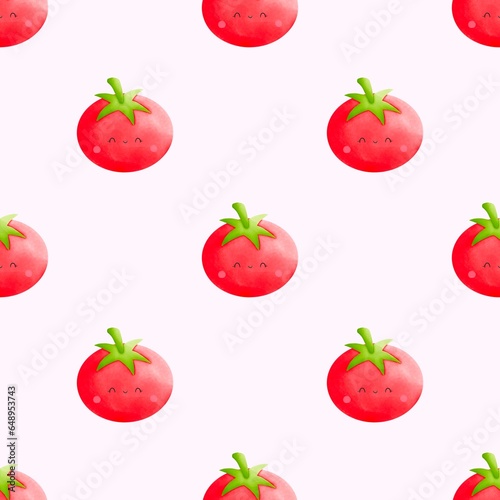 Seamless pattern tomato with light pink background 