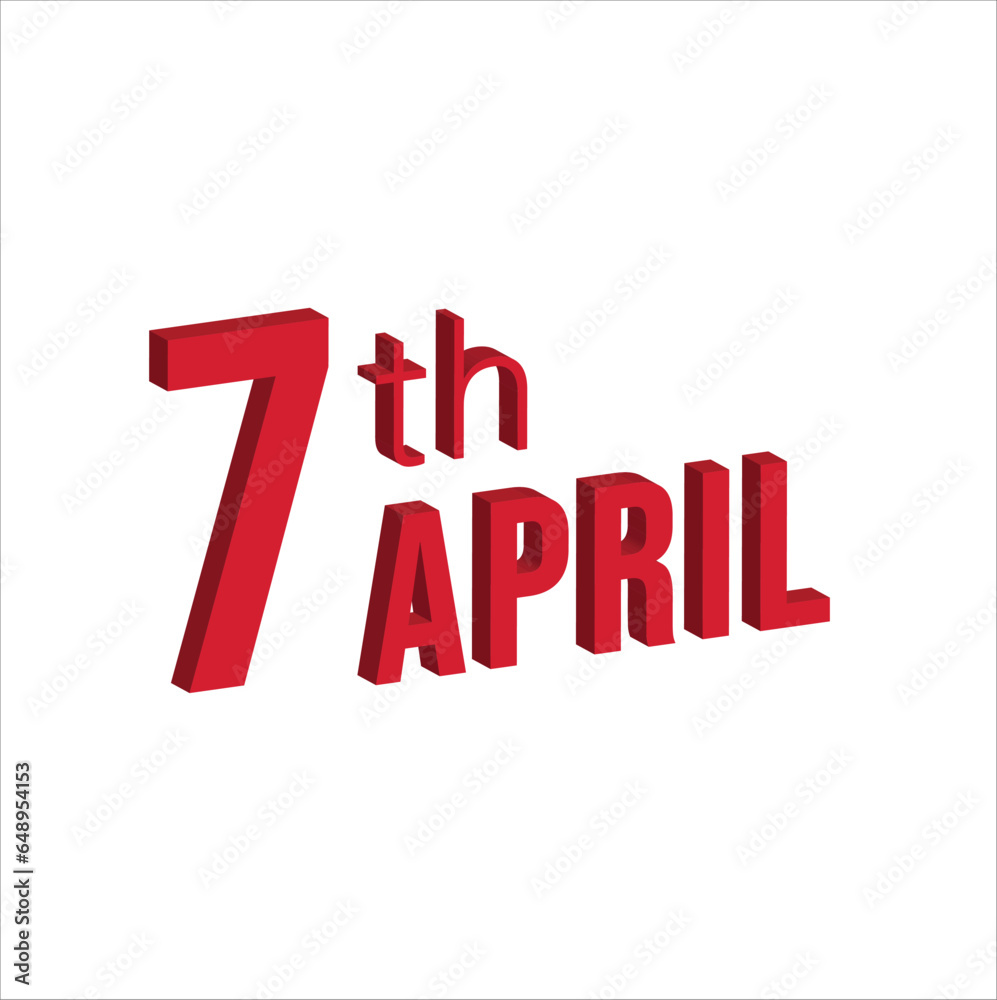7th april , Daily calendar time and date schedule symbol. Modern design, 3d rendering. White background. 7th april , Daily calendar time and date schedule symbol. Modern design, 3d rendering. White background.