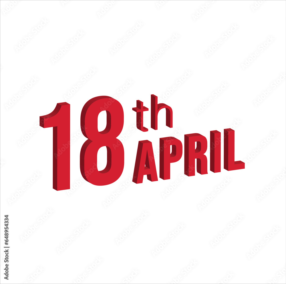 18th april , Daily calendar time and date schedule symbol. Modern design, 3d rendering. White background. 18th april , Daily calendar time and date schedule symbol. Modern design, 3d rendering. White background.