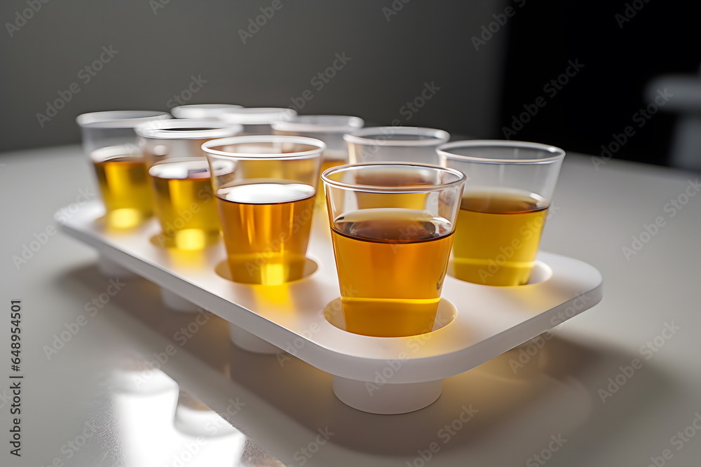 Test tubes with urine for doping control of athletes in the laboratory. Fair and healthy sport. Test tubes with urine for doping control of athletes in the laboratory. Fair and healthy sport.
