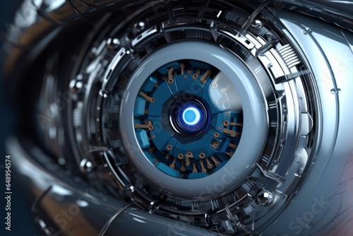 3d rendering of a futuristic robot engine with blue light in the center