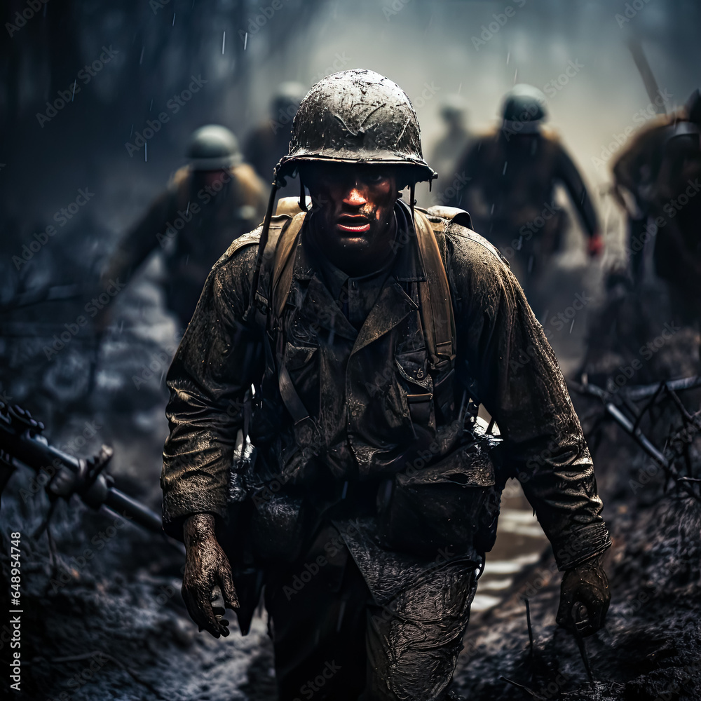 Naklejka premium soldiers in mud go on mission