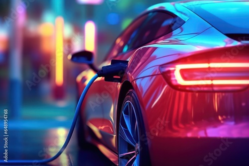 Charging an electric car in the city, close-up.