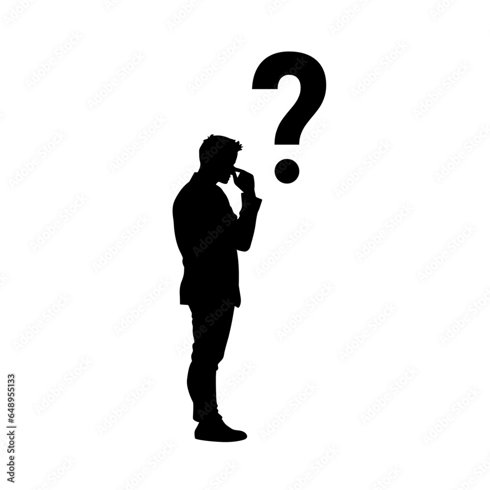 Thinking man with question mark, man thinking and looking up ...