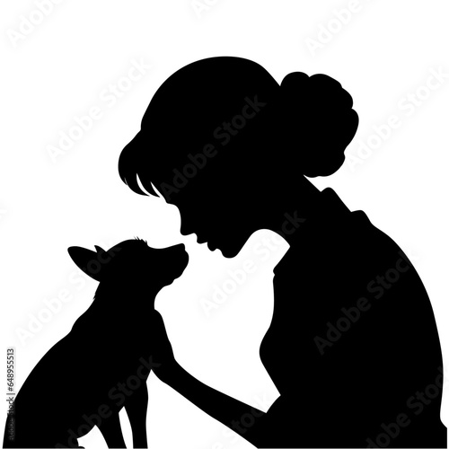 Woman with dog, woman kissing dog, love pet concept vector silhouette