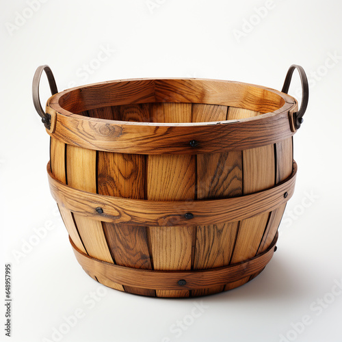 3D illustration of bushel basket isolated on white background. Made in a traditional way using materials such as wood, rattan and bamboo.