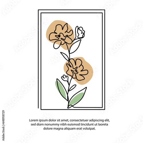 One line jasmine flower poster drawing with a beautiful frame. Abstract minimal continuous line wall decor.