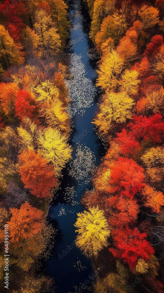 Overlooking the red forests of autumn,created with generative ai tecnology.