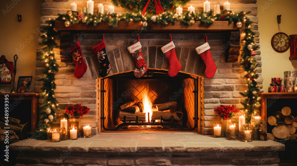A Fireplace Decorated for Christmas A Photo of a Cozy and Festive Home A Fireplace Decorated for Christmas A Photo of a Cozy and Festive Home