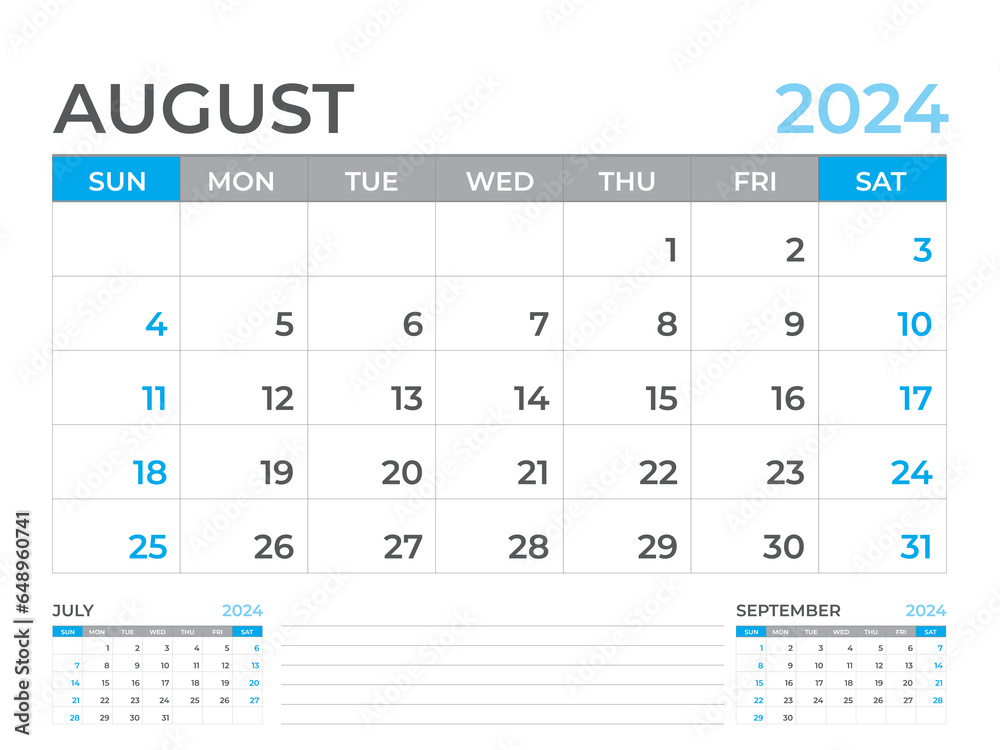 August 2024 page, Calendar 2024 template, Desk calendar 2024 year ...