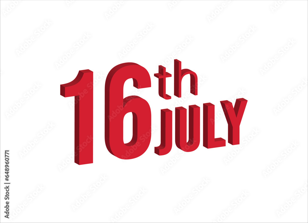 16th july , Daily calendar time and date schedule symbol. Modern design, 3d rendering. White background. 16th july , Daily calendar time and date schedule symbol. Modern design, 3d rendering. White background.