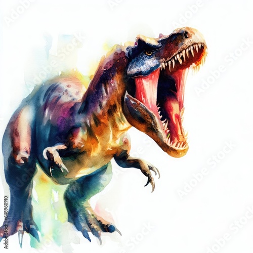 T-Rex dinosaur with open mouth, baring its palanquin, fierce-looking creature created with AI.