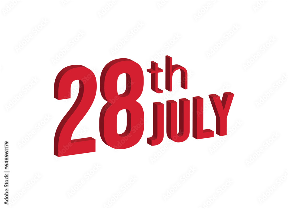 28th july , Daily calendar time and date schedule symbol. Modern design, 3d rendering. White background. 28th july , Daily calendar time and date schedule symbol. Modern design, 3d rendering. White background.