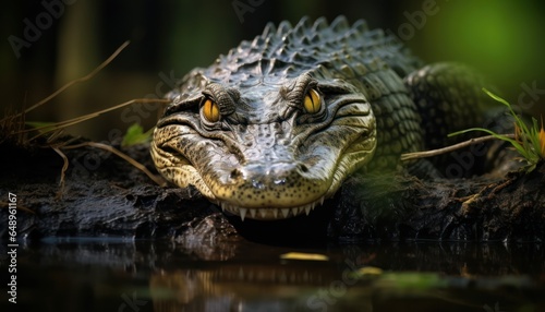 Photo of a majestic crocodile swimming in the clear blue water