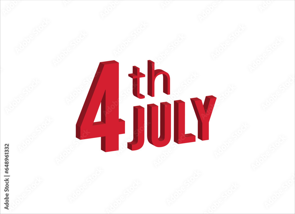 4th july ,  Daily calendar time and date schedule symbol. Modern design, 3d rendering. White background. 