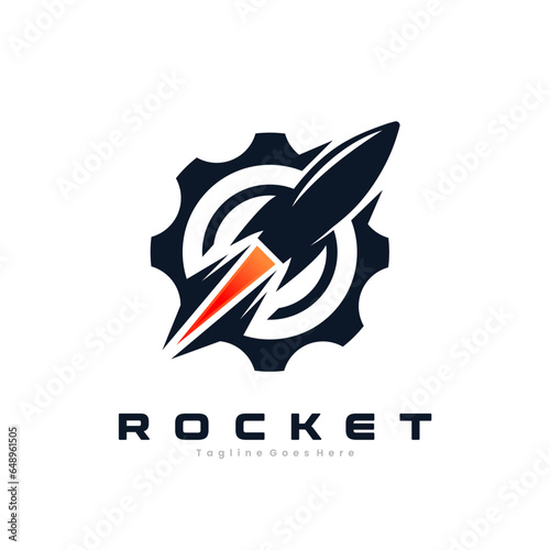 aerospace engineer logo icon with rocket launch, gear symbol
