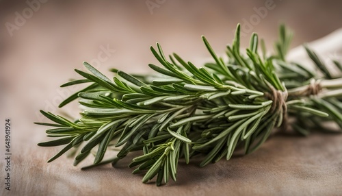 A bunch of Green rosemary on a wooden background
