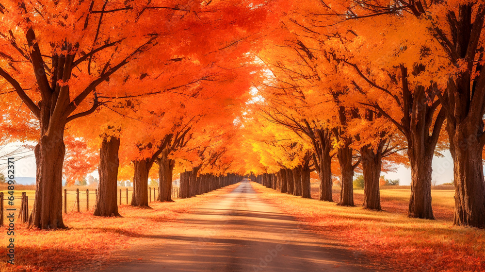 Fototapeta premium 美しい秋の紅葉の並木道