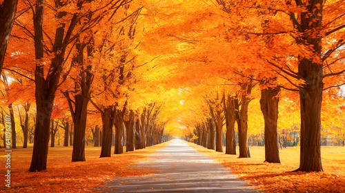 美しい秋の紅葉の並木道