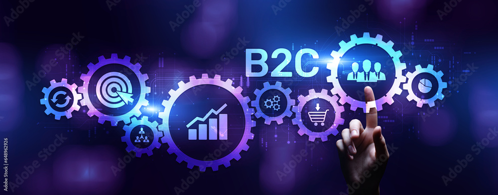 B2C business-to-customer marketing strategy cooperation communication finance concept.