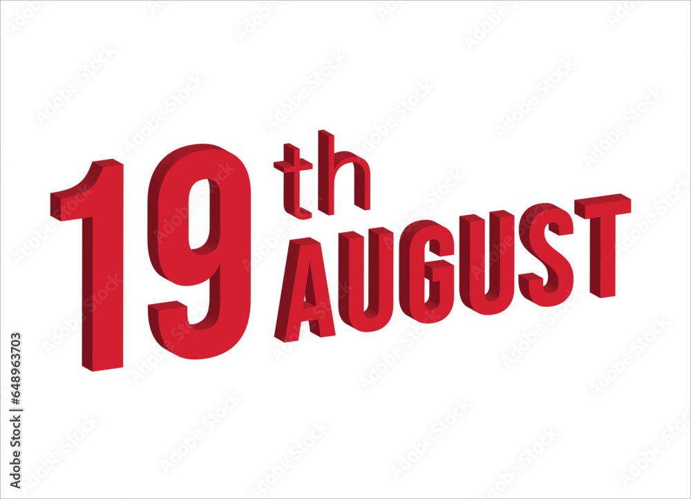 19th august ,  Daily calendar time and date schedule symbol. Modern design, 3d rendering. White background. 