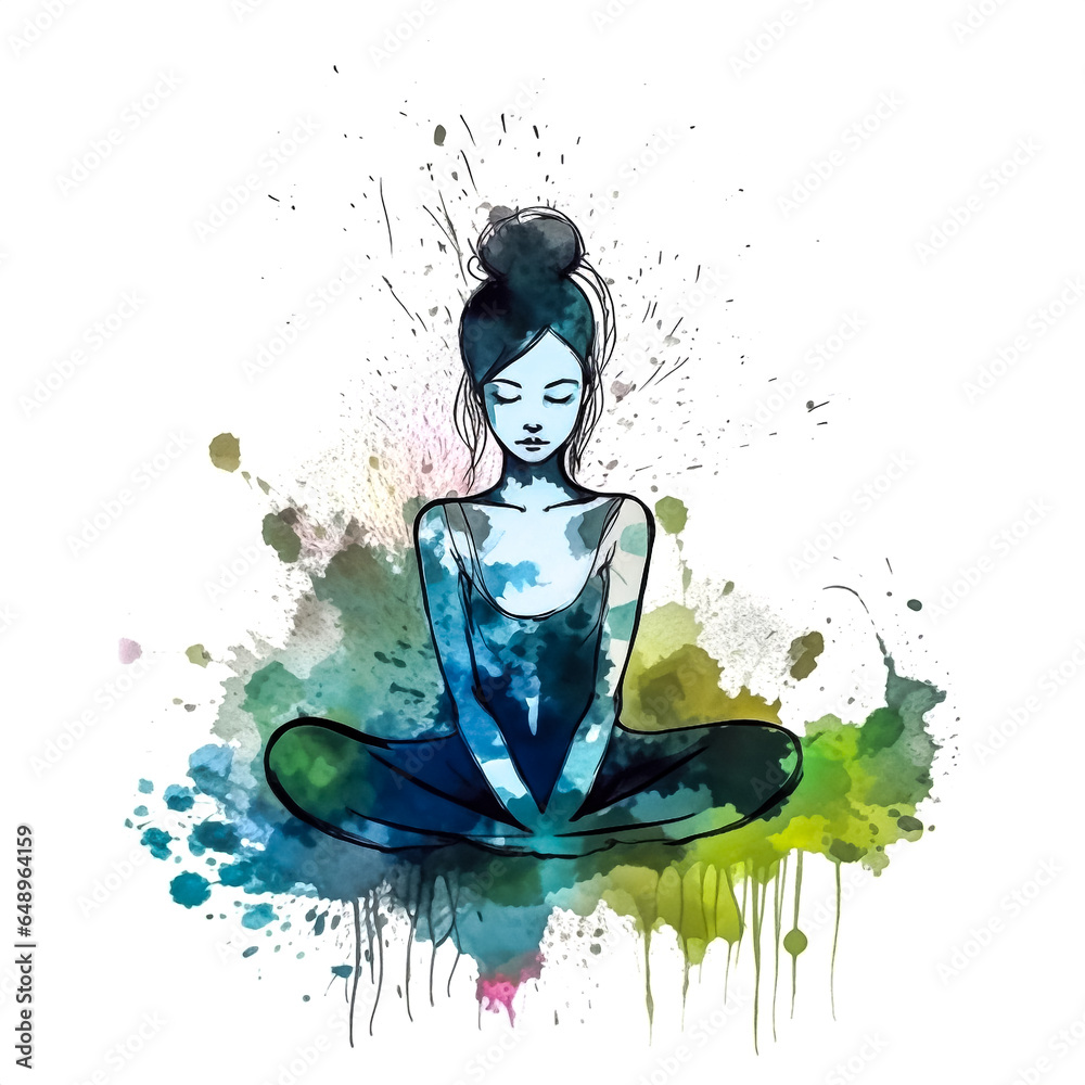 Obraz premium Peaceful watercolor artwork featuring a girl in lotus pose