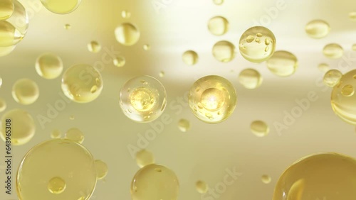 3D cosmetic bubble animation Design for moisturizing on a light background. Design of cosmetic essentials serum. Beautiful macro visualization of water bubbles.