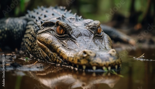 Photo of a close-up of an alligator in its natural habitat