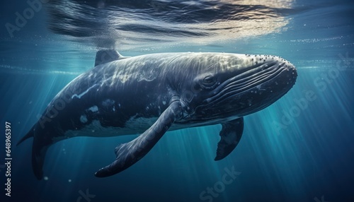 Photo of a majestic humpback bowhead whale gracefully gliding through the ocean © Anna