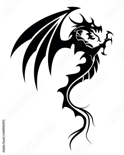 Dragon symbol tattoo, black and white vector illustration