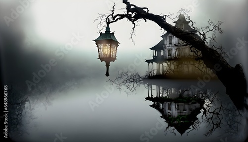 halloween background wallpaper lantern sky anique building. Generate AI photo
