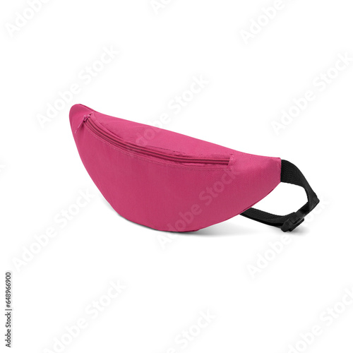 Fashion unisex business Waist Belt Pink Business Office Banana Bag bumbag with zipper for men on isolated White Background in side, mock up. clipping path included.