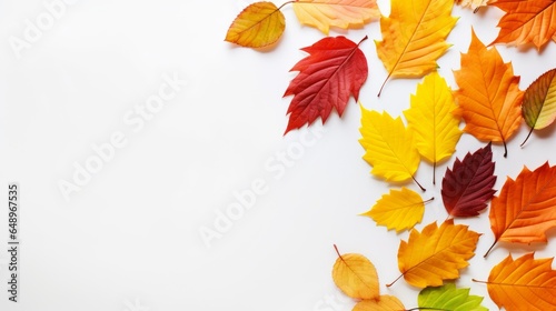 las hojas de los árboles se muestran en su transición hacia tonos cálidos y vibrantes como el rojo, amarillo y naranja. con fondo blanco.