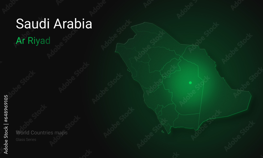 Creative map of Saudi Arabia. Political map. Ar Riyad. Riyadh. Capital of Saudi Arabia. World Countries maps Glass Series